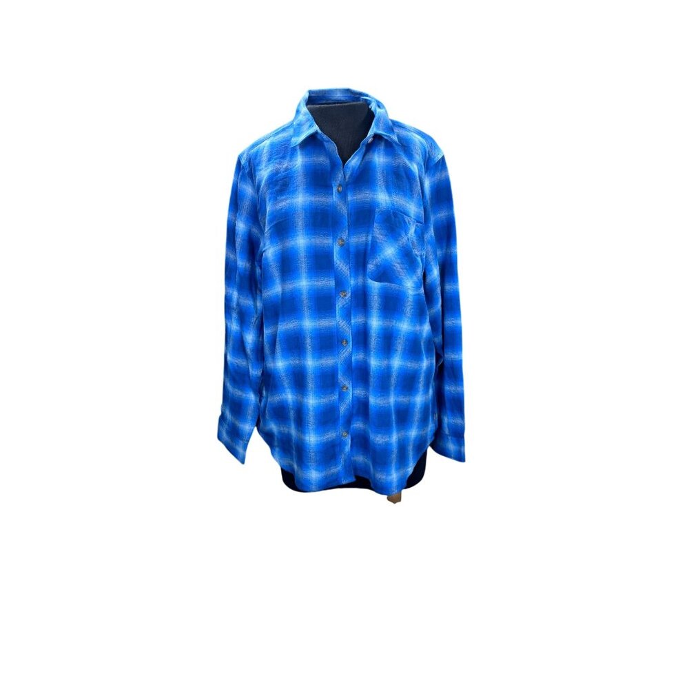 Eddie Bauer Womens XL Blue Plaid Button-Down Shirt 100% Cotton Long Sleeve